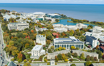 Aerial image of Northwestern University's Evanston campus
